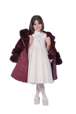 100 - Alcantara Kürk Çocuk (Mont - Elbise - Çanta)  Set Bordo - Görsel 4