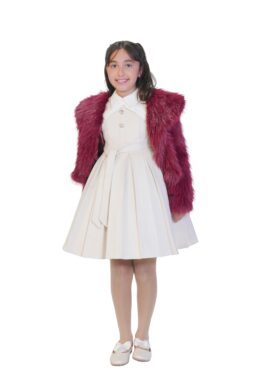 Bordo Fox Queen Alcantara Kürk Çocuk Montu (Tilki Görünümlü Kısa Ceket)